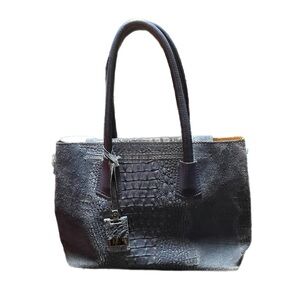 VERA PELLE GENUINE LEATHER BAG / SUEDE CROC-EMBOSSED Blue MADE IN ITALY